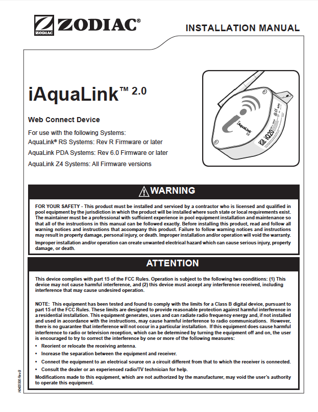 iAquaLink 2.0 Support Swimming Pool Automation & Mobile Apps by ZODIAC®